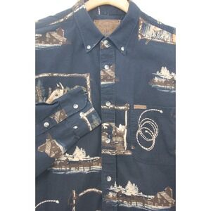 Outdoor Life Men's Graphic Western Button Down Shirt XL Black Horse Cabincore